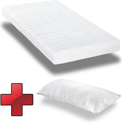 A white mattress and a white pillow are shown on a white background.