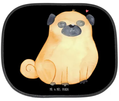 Produktbild von Mr. & Mrs. Panda Sonnenblende Auto Mops - Schwarz - Geschenk, Liebe, Hund, Hitzeschutz, Sonnenschutz für Autoscheiben, Sprüche, Vierbeiner, Knuffig, Kfz