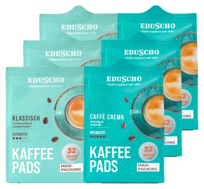 Produktbild von Eduscho Kaffeepads Probierset, Klassisch & Caffè Crema, 192 Pads Zwei Sorten im Set, aromafrisch, geeignet für alle Padmaschinen