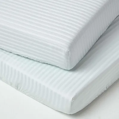 Produktbild von HOMESCAPES Spannbettlaken Kinderbett, blau, 100% Baumwolle Fadendichte 330, 2er Set, 60 x 120 cm