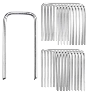 Produktbild von 150 Stück verzinkte Bodenanker aus Stahl, 40 mm x 20 mm, Ø 2 mm, rostbeständige Heringe, U-förmige Bodennägel für Zäune, Mulch, Gartenvlies, Kunstrasen