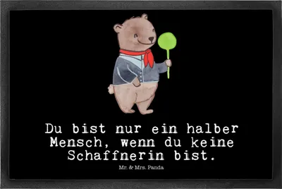 Produktbild von Mr. & Mrs. Panda Fussmatte Schaffnerin Herz 50 x 75 cm - Schwarz - Geschenk, Schmutzfangmatte, Sauberlaufmatte, Schmutzmatte, Schmutzfänger, fußmatte
