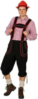 Produktbild von O7084-46-48 schwarz-rot Herren Kniebundhose Tiroler lang Gr.46-48