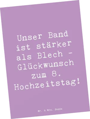Produktbild von Mr. & Mrs. Panda Postkarte Spruch 8. Hochzeitstag Blechhochzeit - Lavendeltraum - Geschenk, romantische Geschenke, Heiraten, Ehejubiläum, Grußkarte, Postkarten, Fotokarte