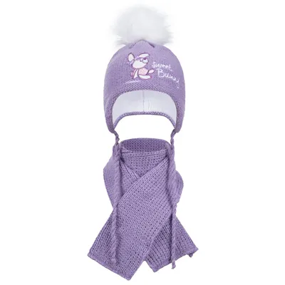 Produktbild von Strickmütze Baby Mädchen Winterset Bommelmütze+Schal, Flieder