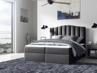 Obrázek produktu pro Postel GRAINGOLD Boxspring 180x200 Pesto - manželská postel se dvěma zásuvkami a topperem - designová kontinentální postel - elegantní čelo - černá (Casablanca 2316)