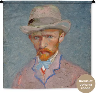 Produktbild von MuchoWow® Wandteppich Wandbehang Selbstporträt - Vincent van Gogh 150x150 cm Tapisserie Dekoration Wandtuch - Wohnaccessoires - Modernes