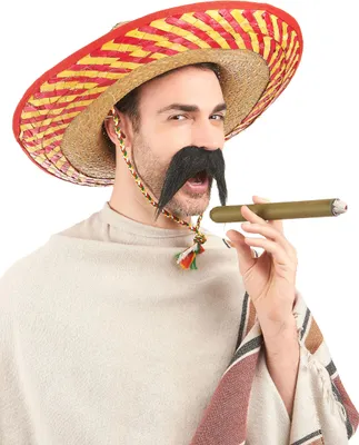 Produktbild von Mexikanischer Stroh-Hut Sombrero beige-rot - Einheitsgröße