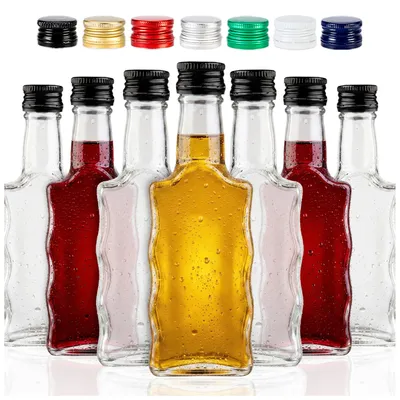 Zdjęcie produktu dla SuperButelki - 10x Butelka szklana FALA 200 ml z zakrętkami – ozdobna na nalewki, bimber, wódkę, alkohole, butelki, ozdobne, falowane, dekoracyjne 0,2
