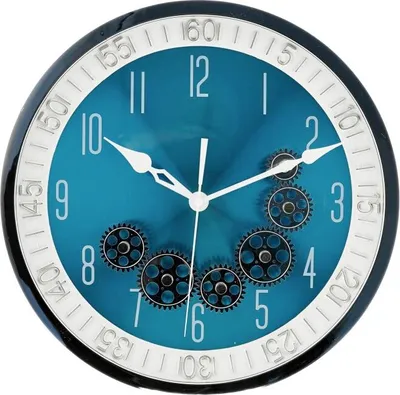 Immagine prodotto di Orologio da parete ø35x6 cm con ruote dentate - look industriale, ideale per soggiorno e ufficio argento/blu