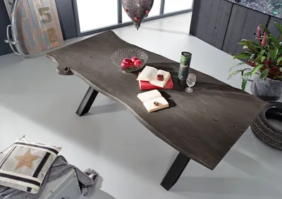 Produktbild von MASSIVMOEBEL24 Esstisch Akazie 260x100x76 grau lackiert IRON LABEL #119