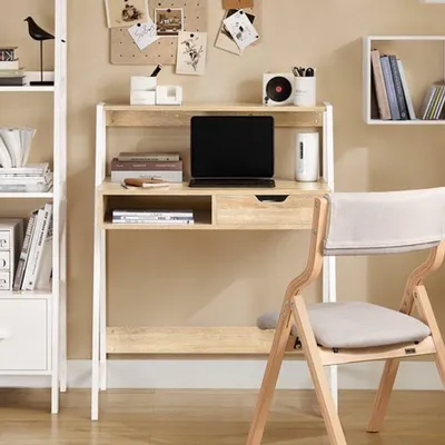 Produktbild von Schreibtisch mit Ablagefläche, Schublade und Fach – 110 x 56 cm – Kompakter Arbeitstisch für das Homeoffice