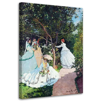 Image de Tableau sur toile Femmes dans le jardin - reproduction de C. Monet 60 x 90 cm Feeby bleu tableau mural prêt à accrocher