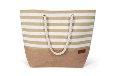 Produktbild von Strandtasche Damen Große Badetasche mit Streifen Freizeittasche Sommer Tasche Shopper Bag Einkaufstasche XL Beige