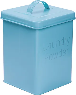Produktbild von QUVIO Waschmittelbox - Aufbewahrungsbox - Behälter für Waschmittel - Aufbewahrungsschale - Mit Deckel - Blau - Metall - 15,5 x 15,5 x 23,3 cm