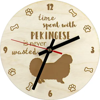 Image de Chien pékinois - horloge avec chien, horloge en bois gravée, horloge personnalisée Art-Dog