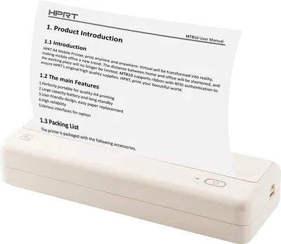 Produktbild von HPRT MT810 A4 Tragbarer Papierdrucker Thermodruck Wireless BT Connect Kompatibel mit iOS und Android Mobiler Fotodrucker Unterstuetzung 210 mm/110 mm fuer Outdoor Reisen Home Office Drucken von Skizzen Berichten Drucken mit 1 A4 Thermopapierrolle