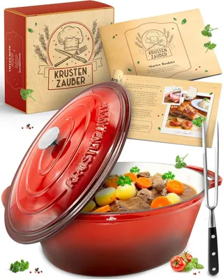 Produktbild von Gusseisen Bräter 33 cm mit Deckel – Ideale Auflaufform für Schmorgerichte, Geeignet für Induktion, Inklusive Fleischgriff