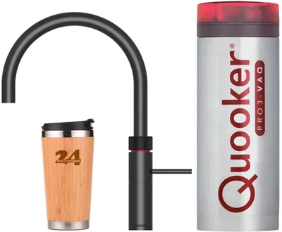 Produktbild von »QUOOKER FUSION Round VAQ PRO3 Schwarz & 100°C Armatur (3FRBLK)« (2-St) Spültischmischer mit 100°C Kochendwasserfunktion *Inklusive Thermobecher