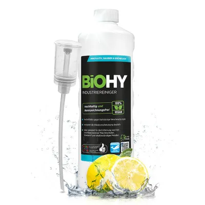 Produktbild von BiOHY Industriereiniger (1l Flasche) + Dosierer | niedrigschäumender Schmutzbrecher | entfernt Fette und Öle auf allen wasserfesten Oberflächen | geeignet für den Industrie- und Werkstattbereich