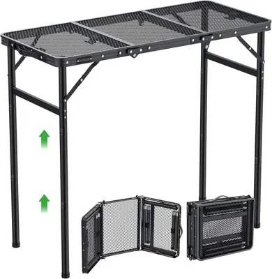 Imagen del producto de Mesa plegable para camping, mesa de barbacoa con 3 niveles de altura ajustables, mesa de camping ligera con superficie resistente al calor, mesa de aluminio portátil para exteriores