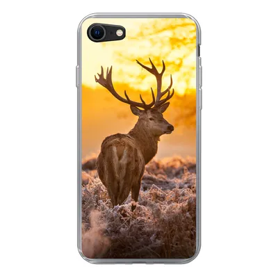Produktbild von MuchoWow® Handyhülle Schutzhülle Hülle für iPhone 8 Hirsche - Tiere - Sonnenuntergang - Winter - Heidekraut - Natur Silikon Softcase Handy Hülle - Schutzhaube