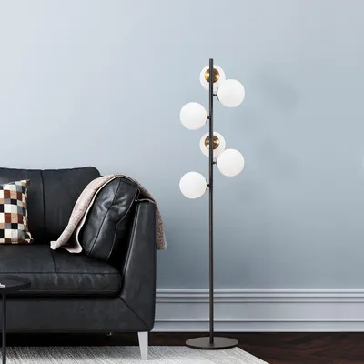 Produktbild von Opviq, Moderne Stehlampe mit Metallkörper, Glasabdeckung, 35 x 22 x 163 cm | 6 x E14 Fassung, max. 40 W | Elegantes Design in Schwarz, ideal für Zuhause und Hotels.