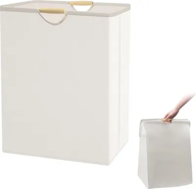 Produktbild von Wäschekorb - Weiß Faltbarer Geflochtener Oxford-Stoff mit Griff - Groß 50 x 40 x 27 cm für Reisen Schlafzimmer Badezimmer Wohnheim