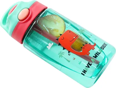 Productafbeelding van Waterfles voor kinderen met rietjesdeksel, schattige dinosaurusprint, 480 ml, gemaakt van veilig, voedselveilig PP-materiaal, geschikt voor peuters, groen