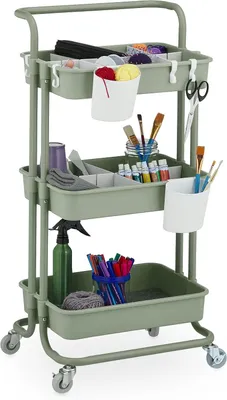 Immagine prodotto di Carrello portaoggetti per la cucina - 3 ripiani - Carrello per il bagno - Ufficio - 86x42,5x36 cm - Metallo e plastica - Verde