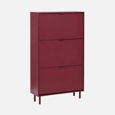 Produktbild von sweeek - Schuhschrank 3 Klappen Holzdekor und Metall - Bordeaux