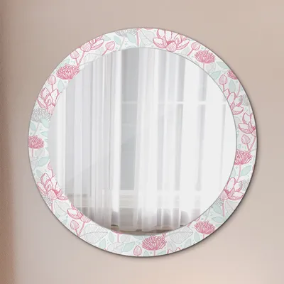 Produktbild von Ø80cm Spiegel - Glasrahmen mit Aufdruck - Wandspiegel Schlafzimmer - Blumen