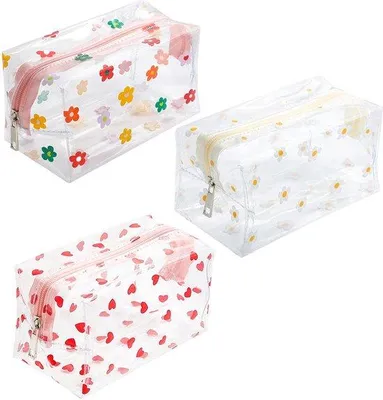 Image de Lot de 3 petites trousses de toilette de voyage transparentes en PVC
