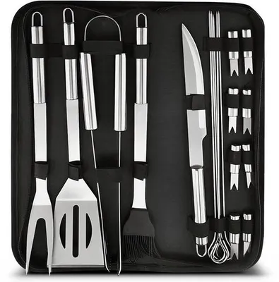 Produktbild von 18-teiliges BBQ-Zubehör-Set, Edelstahl-Grillwerkzeugset mit Tasche, Grillbesteck-Set für Garten, Camping und Partys