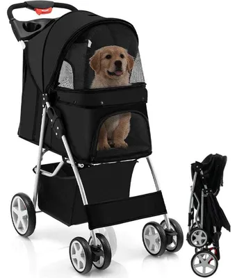 Produktbild von Transportwagen für Hunde und Katzen mit Aufbewahrungskorb B09QXG1KSN, Tragkraft 15 kg, schwarz