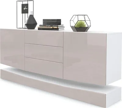 Produktbild von Vladon Sideboard City,  Germany, Weiß matt/Sandgrau Hochglanz - Moderne Kommode für Ihr Wohnbereich (178 x 72 x 38 cm)