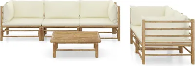 Produktbild von vidaXL 6-tlg. Garten-Lounge-Set mit Cremeweißen Kissen Bambus