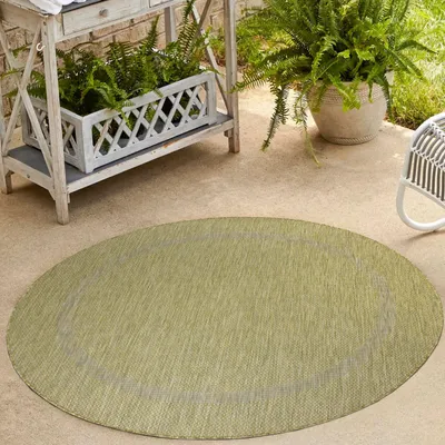 Immagine prodotto di Homebyhome Tappeto Interno Esterno Tessitura Piatta Look Sisal con Bordo Impermeabile per Cucina Terrazza Soggiorno, Dimensioni: 200 cm rotondo
