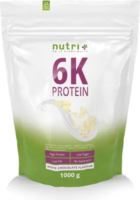Imagen del producto de nutri+ 6k Proteína en polvo sabor chocolate blanco | 1000 g | vegano | alto contenido de proteínas | con 6 proteínas vegetales | alta biodisponibilidad
