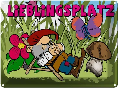 Produktbild von vianmo Blechschild 30x40 cm Lieblingsplatz Zwerg im Garten Spruch Zitat