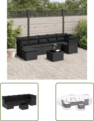 Produktbild von The Living Store 8-tlg. Garten-Sofagarnitur mit Kissen Schwarz Poly Rattan