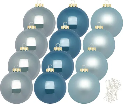 Produktbild von Weihnachtskugeln Elysian Blue 12 Stk 8cm + Haken