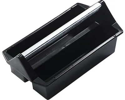 A black plastic tool carrier with a silver handle is shown against a white background.