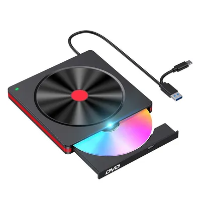Produktbild von 5-in-1 externes DVD Laufwerk USB3.0 + Type-C, ultradünner CD/DVD-RW Brenner, Laptop & PC, Tray Lade, SD/TF Kartenleser
