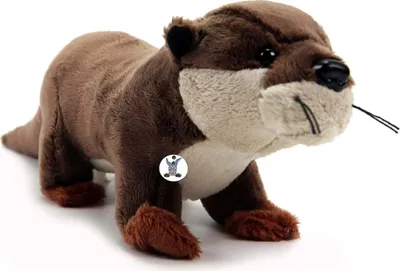A plush toy otter is shown from a side angle against a white background.
