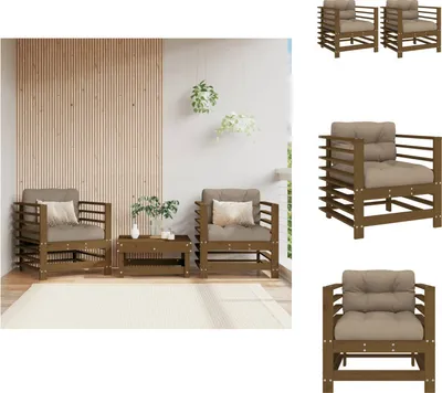 Produktbild von vidaXL Gartenstühle mit Kissen 2 Stk. Honigbraun Massivholz Kiefer -  Gartensofaelemente