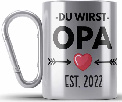 Produktbild von Trendation - Opa Du Wirst Opa 2022 Geschenk Schwangerschaft Verkünden Opa Überraschung Baby Karabiner Edelstahl Tasse Karabiner Edelstahl (Silber)