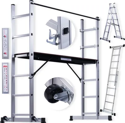 Produktbild von Masko® Baugerüst Alugerüst Gerüst ✓ Alu ✓ Leiter ✓ Arbeitsgerüst ✓ Arbeitsbühne | bis 150 KG belastbar | Anti-Rutsch beschichtet | Gerüstleiter |   (EN 131)