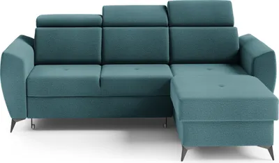 Produktbild von Minimalistische, Ecksofa mit Schlaffunktion und Bettkasten, Universale Ecke, Ottomane links als auch rechts montierbar  -Wohnlandschaft, Couch für Wohnzimmer, Schlafsofa, Eckcouch L-Form  Sofagarnitur, Sofa  - Ecksofa TESLIN I Blau (Element 21)
