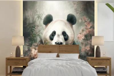 Produktbild von MuchoWow® Fototapete für Wohnzimmer oder Schlafzimmer Wandtapete Vinyl Motivtapete Panda - Tiere - Pflanzen - 300x300 cm - Wanddekoration